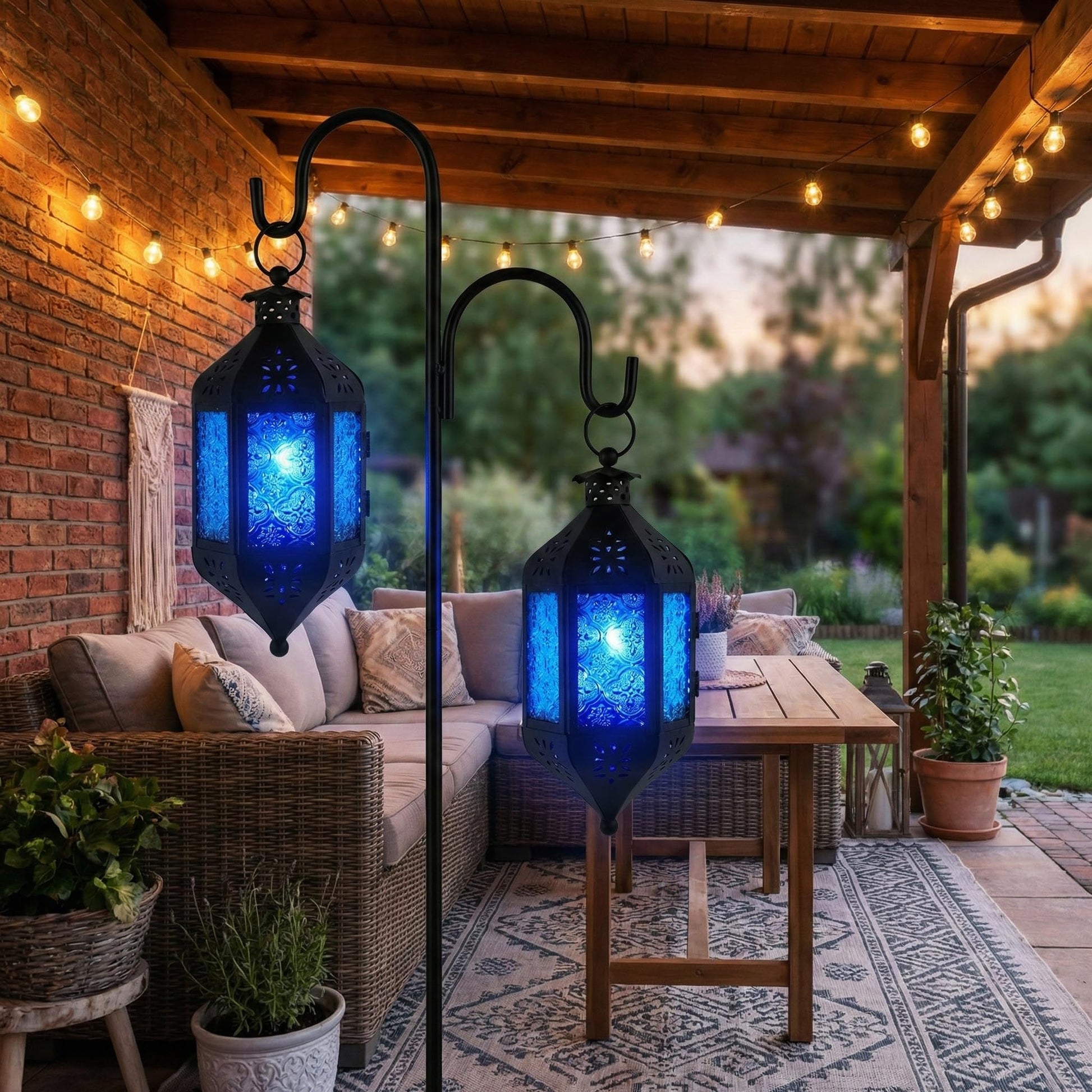 Hanging Moroccan Decorative Candle Lantern Holders for Outdoor Décor - Aqua Blue Hanging - PT08
