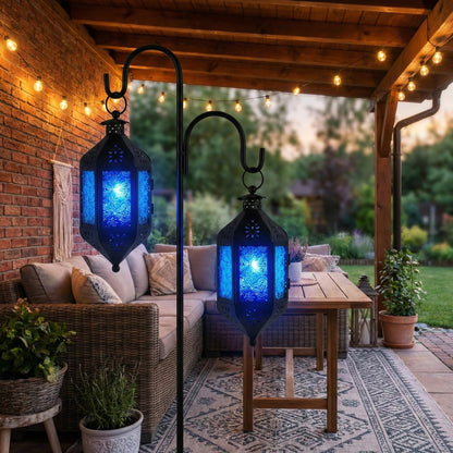 Hanging Moroccan Decorative Candle Lantern Holders for Outdoor Décor - Aqua Blue Hanging - PT08
