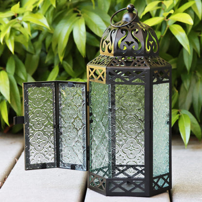 Set of 3 Clear Glass & Black Metal Moroccan Candle Lantern Holders (XL, Large, Small) - Decorative Indoor/Outdoor Decor for Patio, Floor, Weddings & Ramadan - Clear XL-LAR-SM - PT05