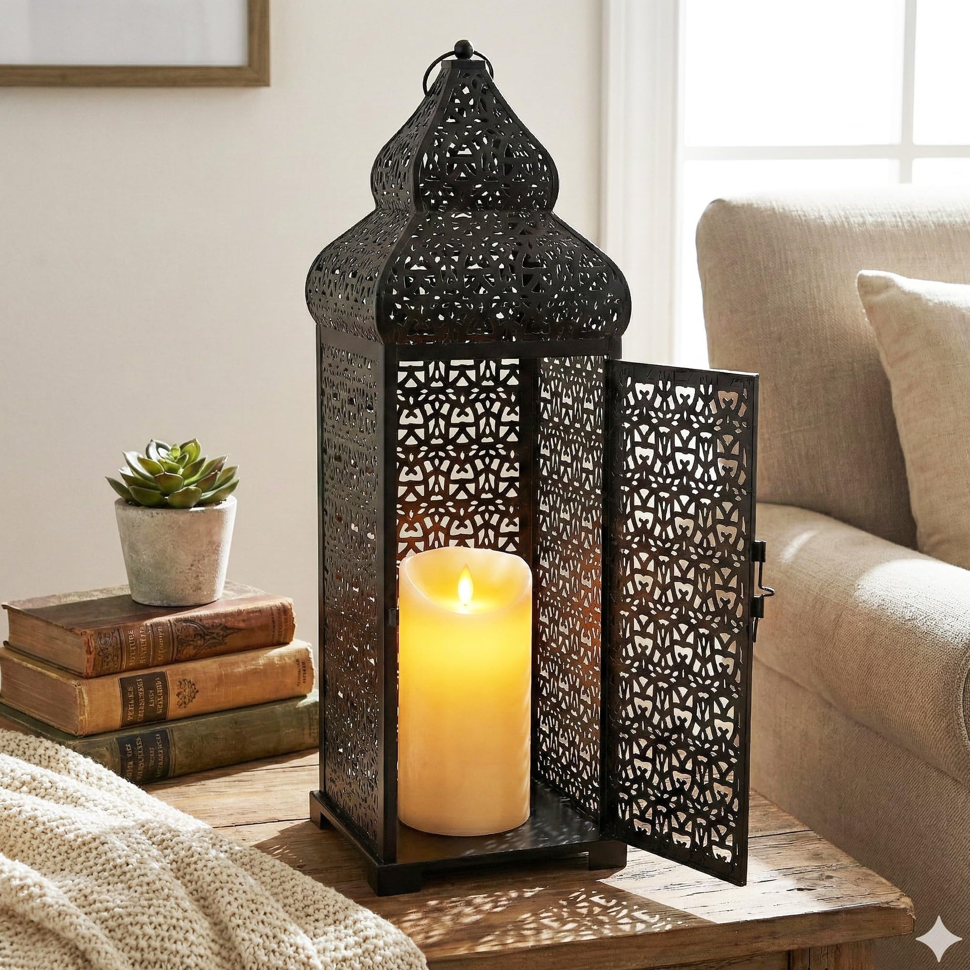 Temple Moroccan Lantern Lamp Decorative Candle Holders - Black 22" - PT03