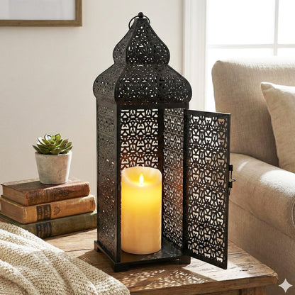 Temple Moroccan Lantern Lamp Decorative Candle Holders - Black 22" - PT03