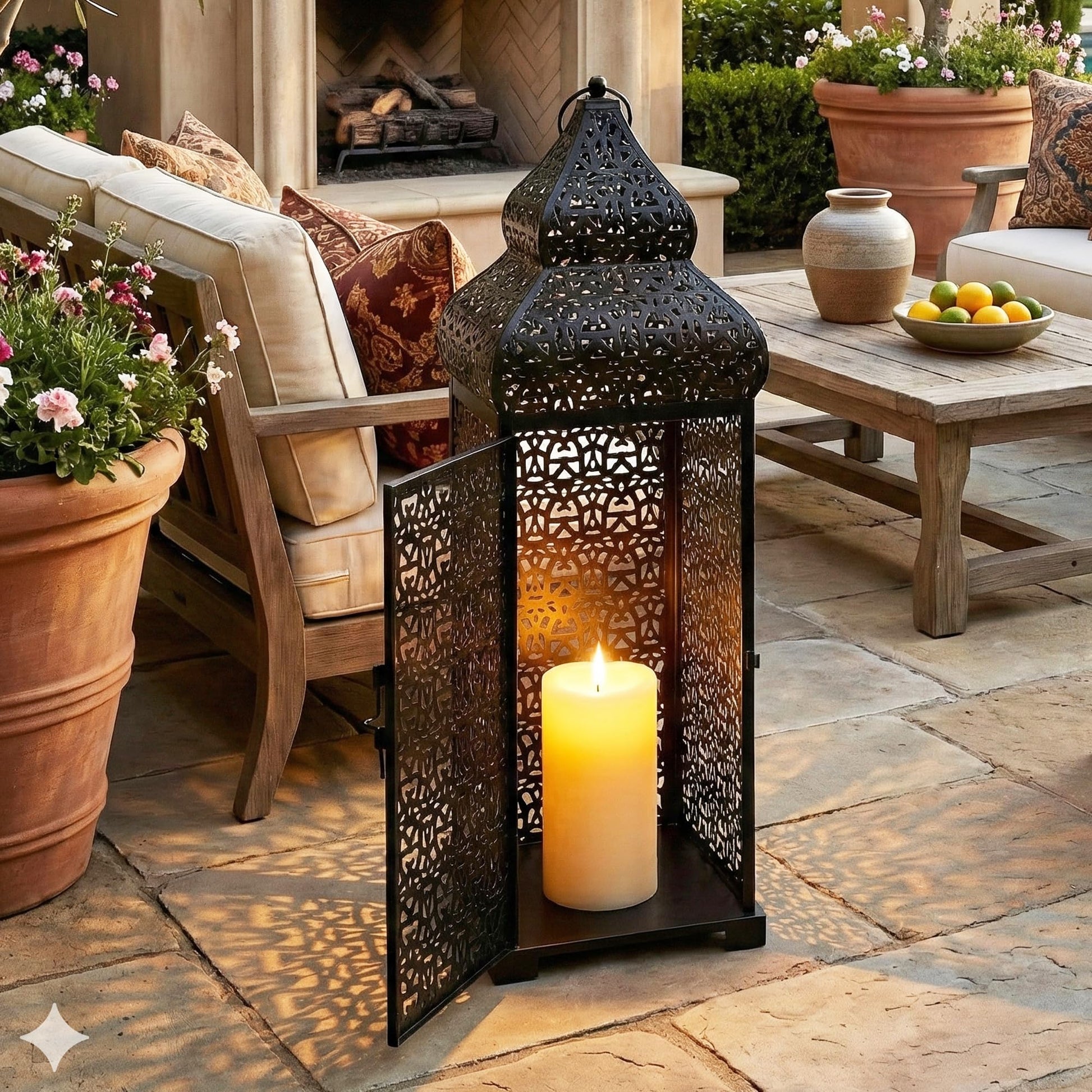 Temple Moroccan Lantern Lamp Decorative Candle Holders - Black 22" - PT06