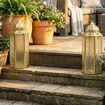 Gold Metal Decorative Moroccan Lantern Candle Holder Lamp - Indoor/Outdoor, Home Decor, Patio, Weddings, Christmas - Gold Extra Large - PT04