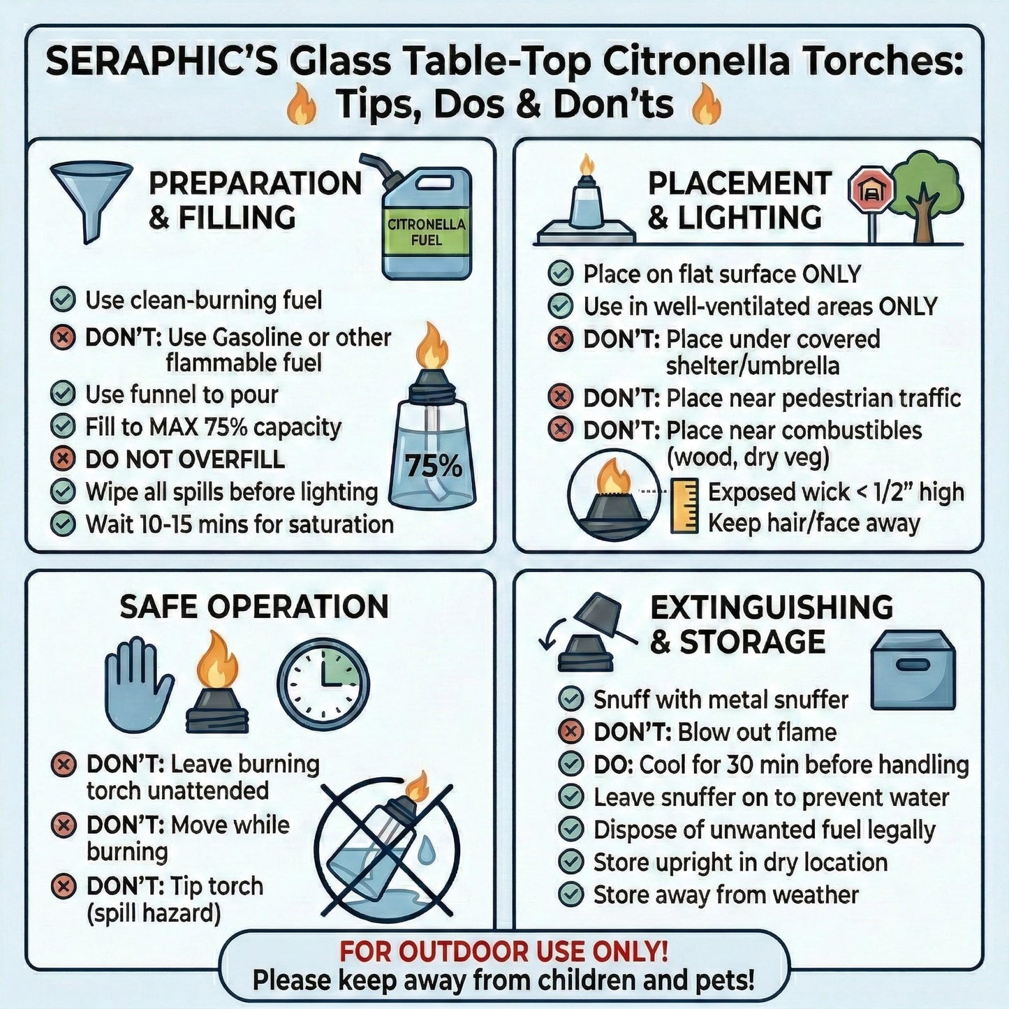 Citronella Table Top Torches for Outdoor Patio, 16oz Decorative Glass Torch Citronella Candles for Outside Deck, Garden, Parties, Set of 3, Blue - Blue - PT08