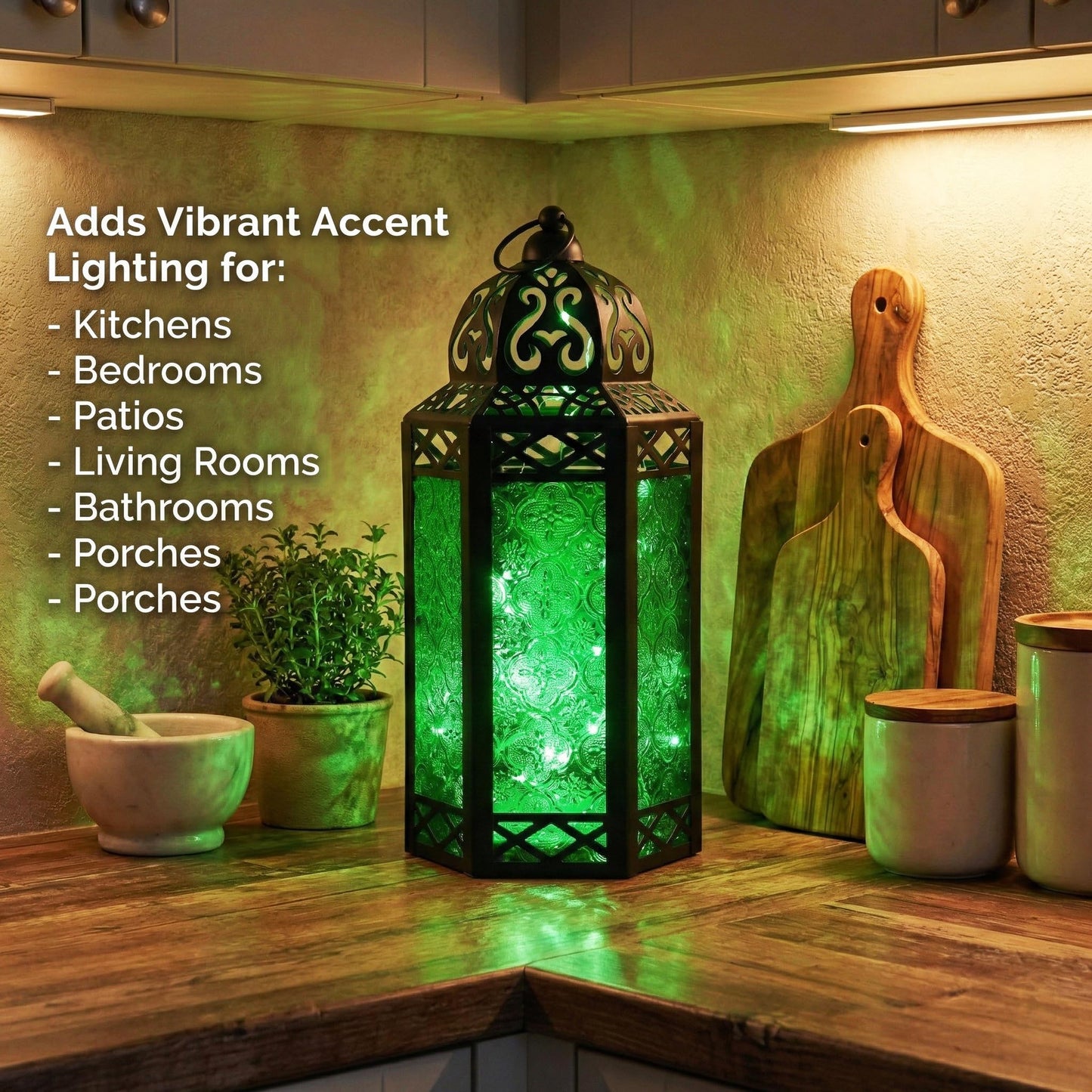 Metal Moroccan Decorative LED Fairy Lights Candle Lantern Holders for Indoor Home Fantasy Decor, Table Centerpieces, Outdoor Patio or Porch, Weddings, Medium - Green Large - PT03
