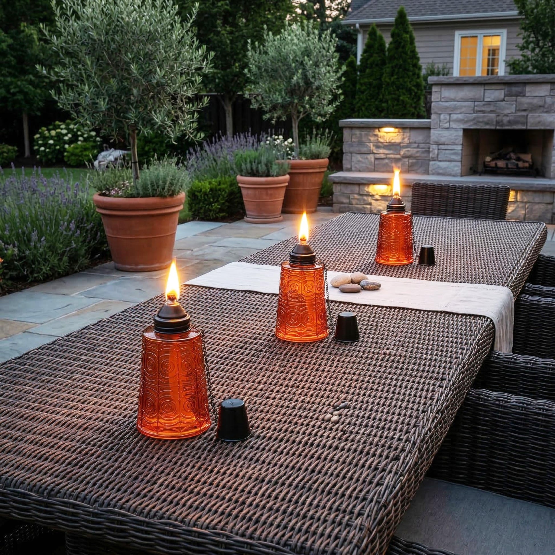 Citronella Table Top Torches for Outdoor Patio, 16oz Decorative Glass Torch Citronella Candles for Outside Deck, Garden, Parties, Set of 3, Amber - Amber - PT06