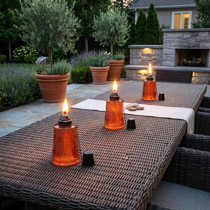 Citronella Table Top Torches for Outdoor Patio, 16oz Decorative Glass Torch Citronella Candles for Outside Deck, Garden, Parties, Set of 3, Amber - Amber - PT06