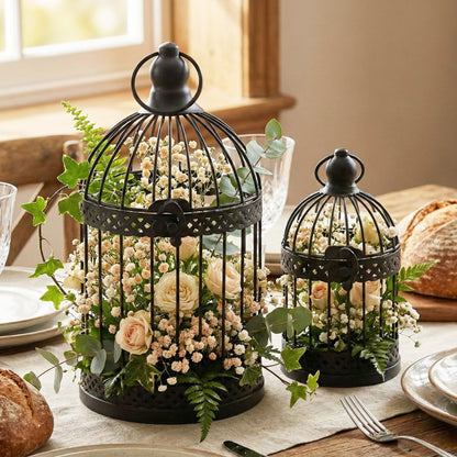Birdcage Candle Lantern Set - Black Large and Small - PT07