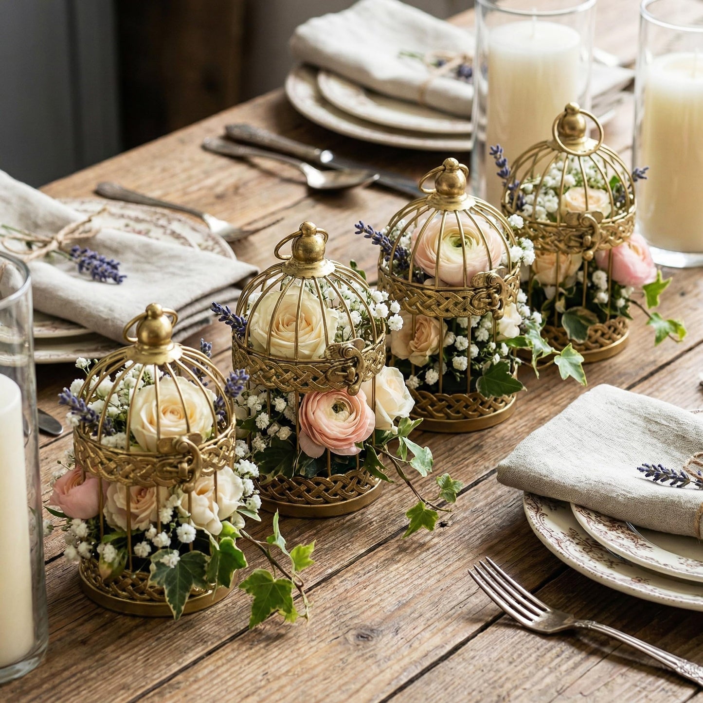 Birdcage Candle Lantern Set - Gold Small - PT06