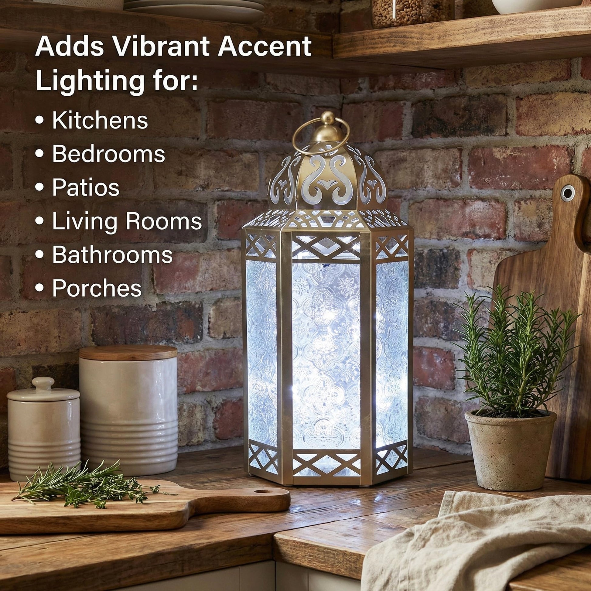 Metal Moroccan Decorative LED Fairy Lights Candle Lantern Holders for Indoor Home Fantasy Decor, Table Centerpieces, Outdoor Patio or Porch, Weddings, Medium - White Gold Large - PT02