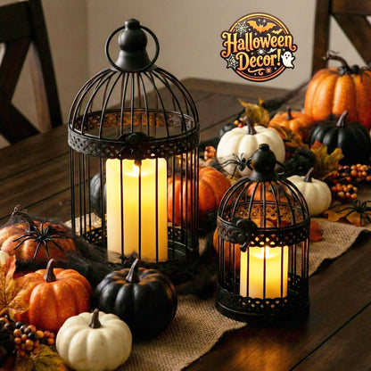 Birdcage Candle Lantern Set - Black Large and Small - PT08