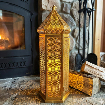 Tower Temple Moroccan Lantern Lamp Decorative Candle Holders - Gold Extra Large - PT08
