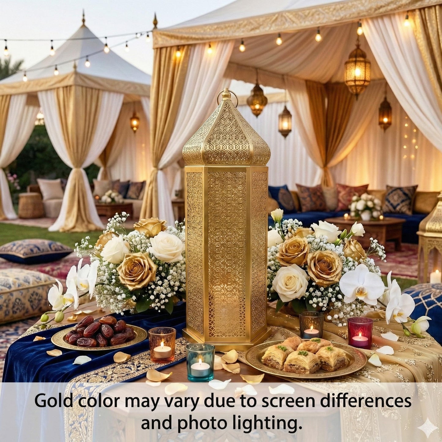 Tower Temple Moroccan Lantern Lamp Decorative Candle Holders - Gold Extra Large - PT01
