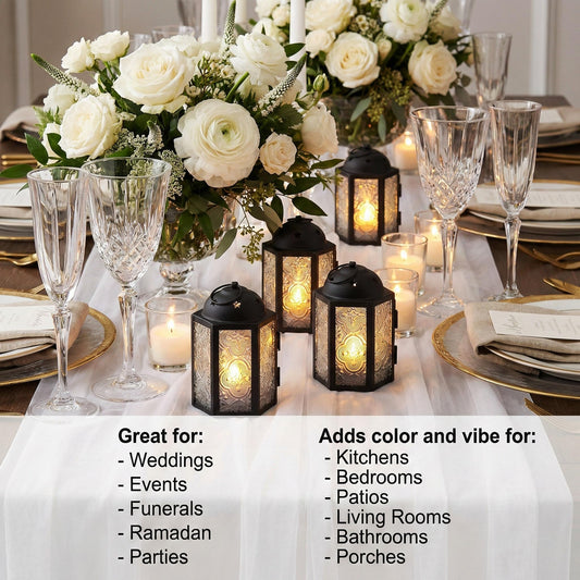 Mini Moroccan Tea Light Candle Holder Lanterns – 4.25" Small Decorative Lantern for Table or Hanging, Metal with Glass Panels – Ramadan, Wedding, Home Decor, Fr - Frosted Clear 4 - PT01
