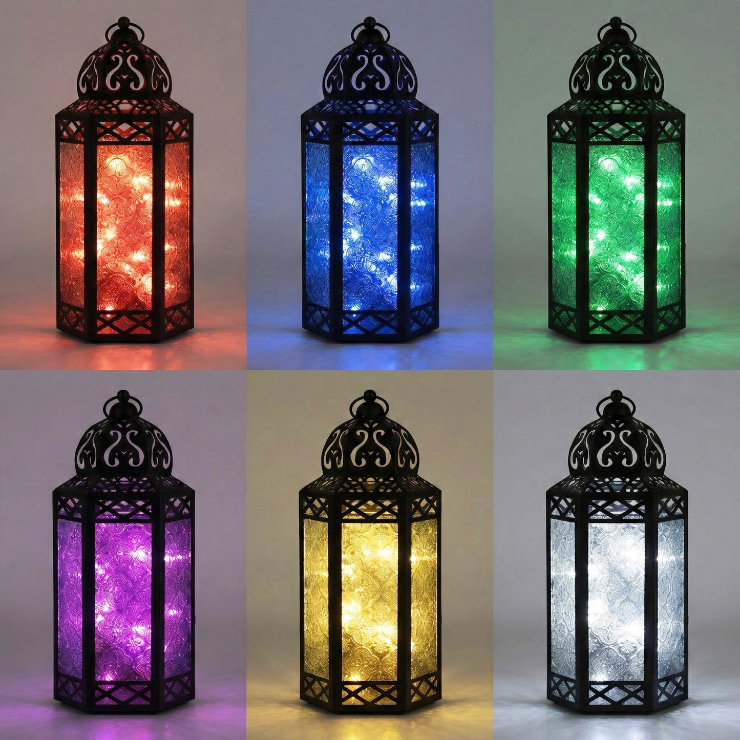Metal Moroccan Decorative LED Fairy Lights Candle Lantern Holders for Indoor Home Fantasy Decor, Table Centerpieces, Outdoor Patio or Porch, Weddings, Medium - Multicolor Large - PT01