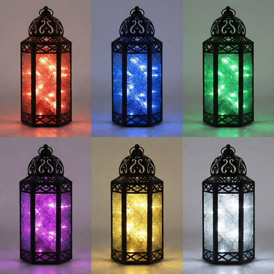 Metal Moroccan Decorative LED Fairy Lights Candle Lantern Holders for Indoor Home Fantasy Decor, Table Centerpieces, Outdoor Patio or Porch, Weddings, Medium - Multicolor Large - PT01