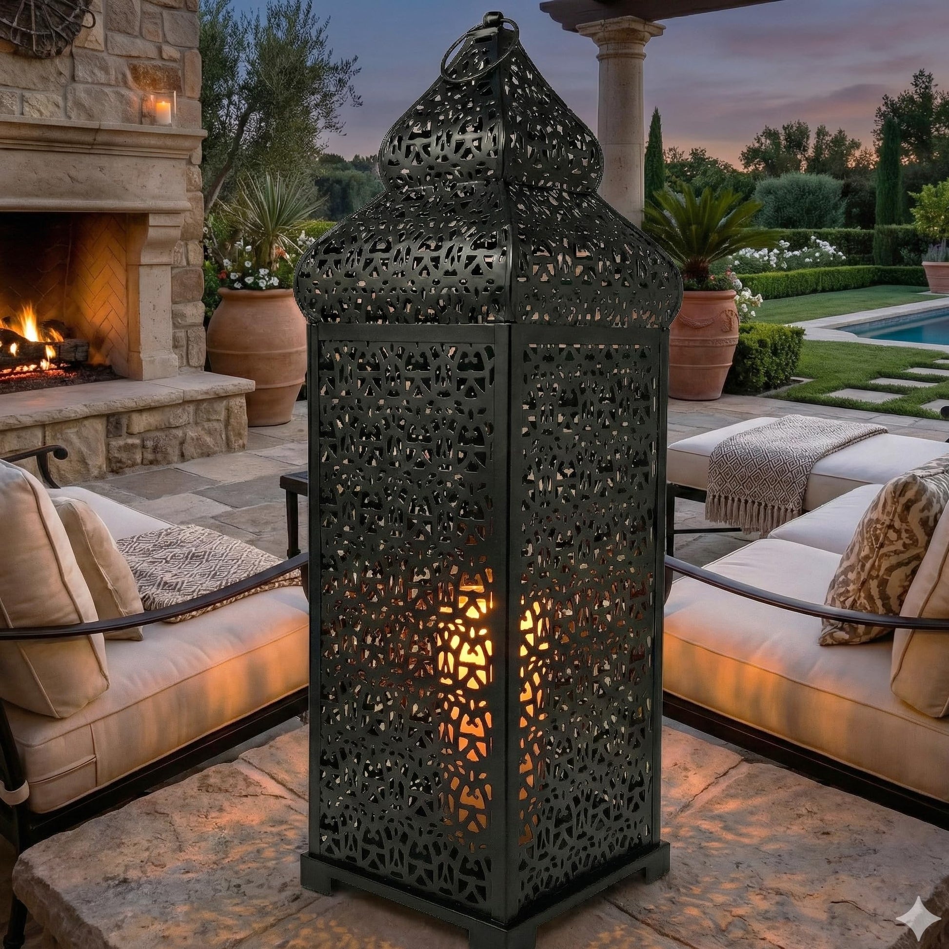 Temple Moroccan Lantern Lamp Decorative Candle Holders - Black 22" - PT04