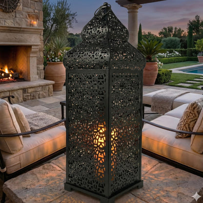 Temple Moroccan Lantern Lamp Decorative Candle Holders - Black 22" - PT04