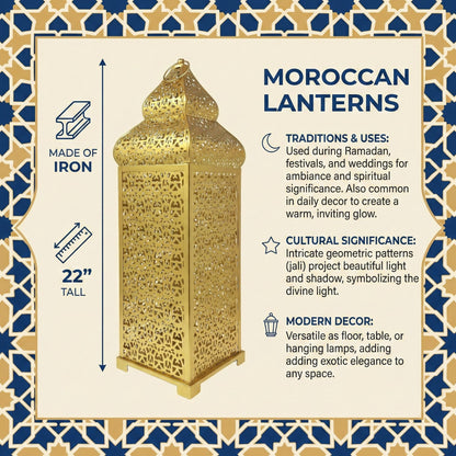 Temple Moroccan Lantern Lamp Decorative Candle Holders - Gold 22" - PT06