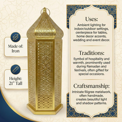 Tower Temple Moroccan Lantern Lamp Decorative Candle Holders - Gold Extra Large - PT06