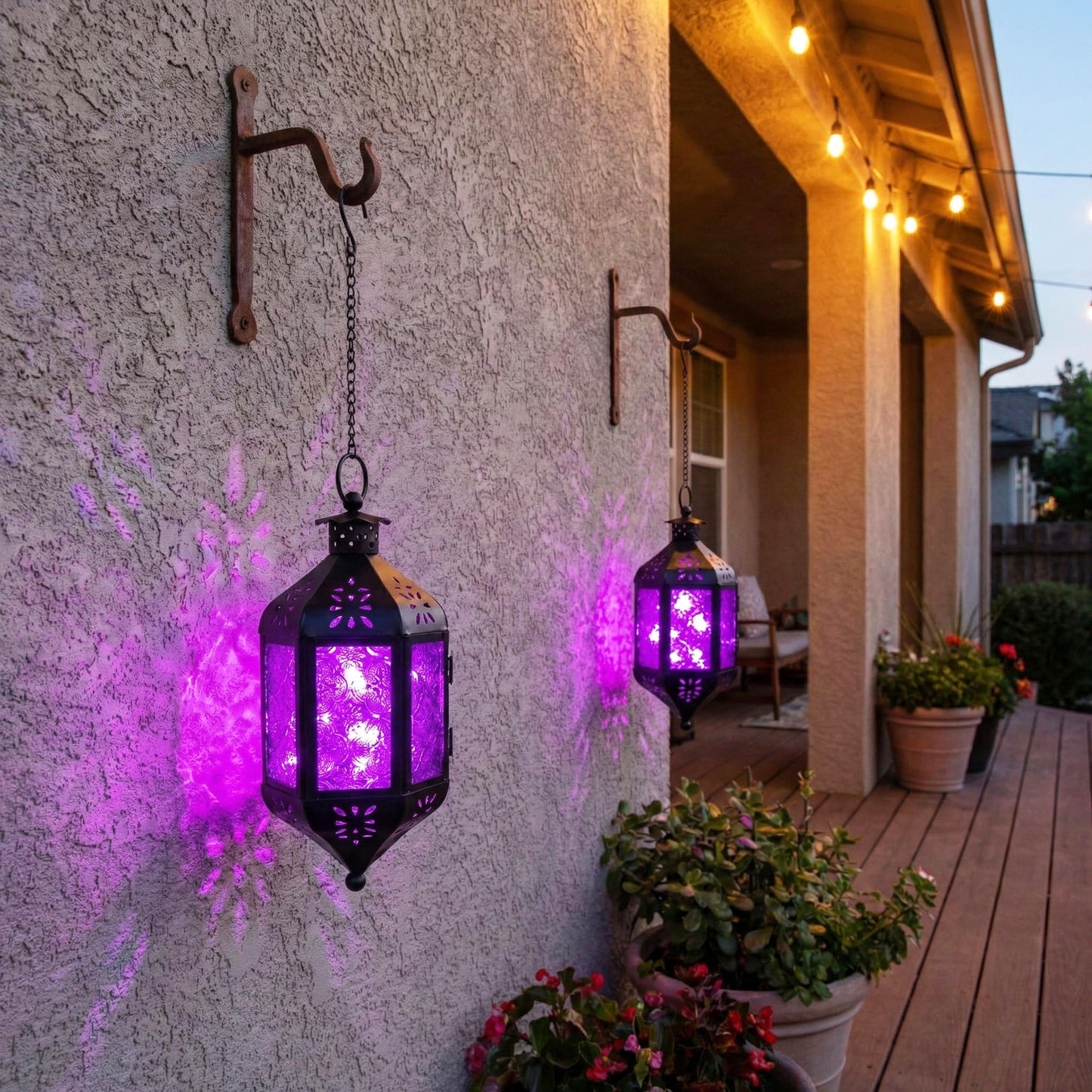 Hanging Moroccan Decorative Candle Lantern Holders for Outdoor Décor - Royal Purple Hanging - PT08