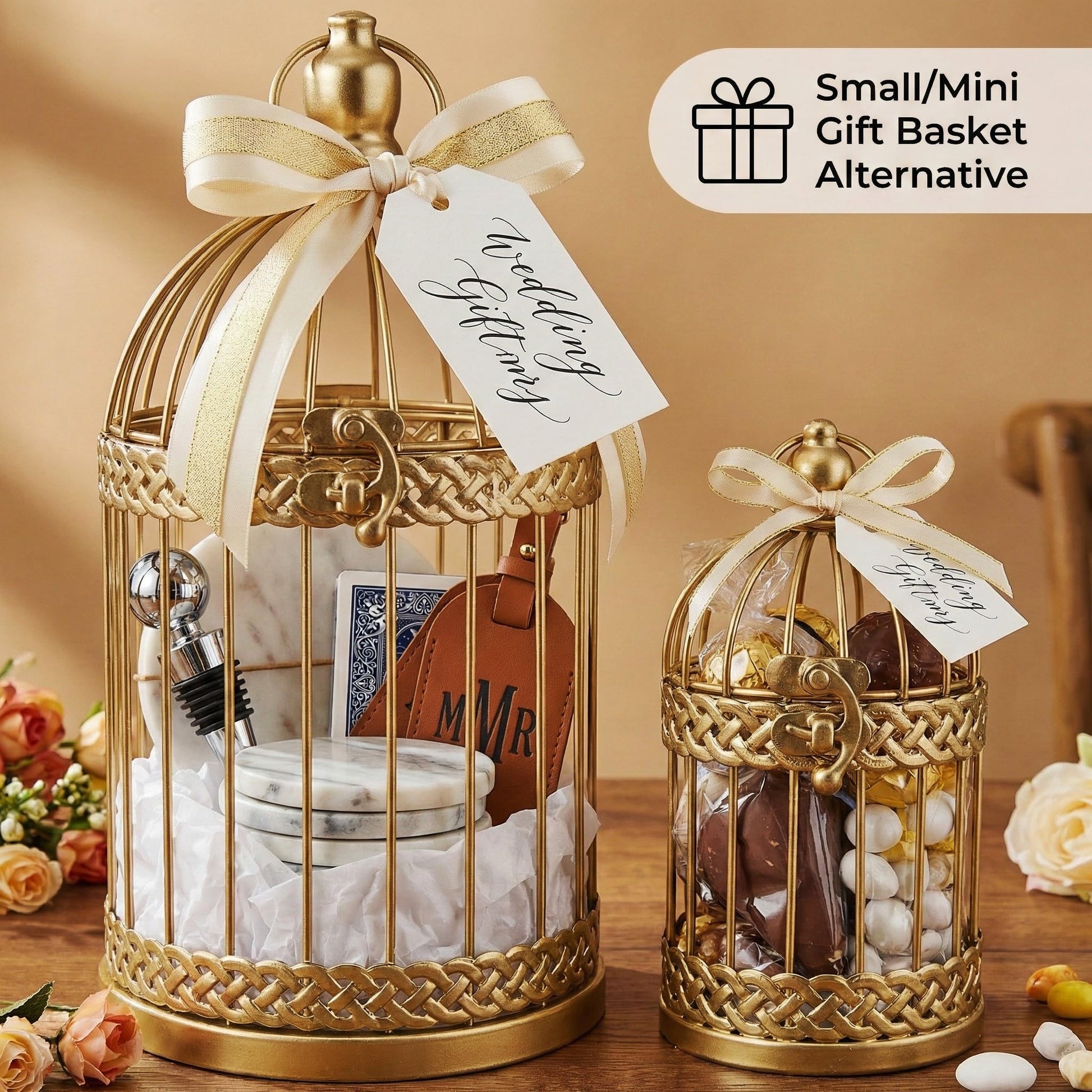 Bird Cage Decor Candle Holder Lantern Decorative Wedding Table Centerpiece Decorations, Gold, Set of 4 - Gold Large and Small - PT05