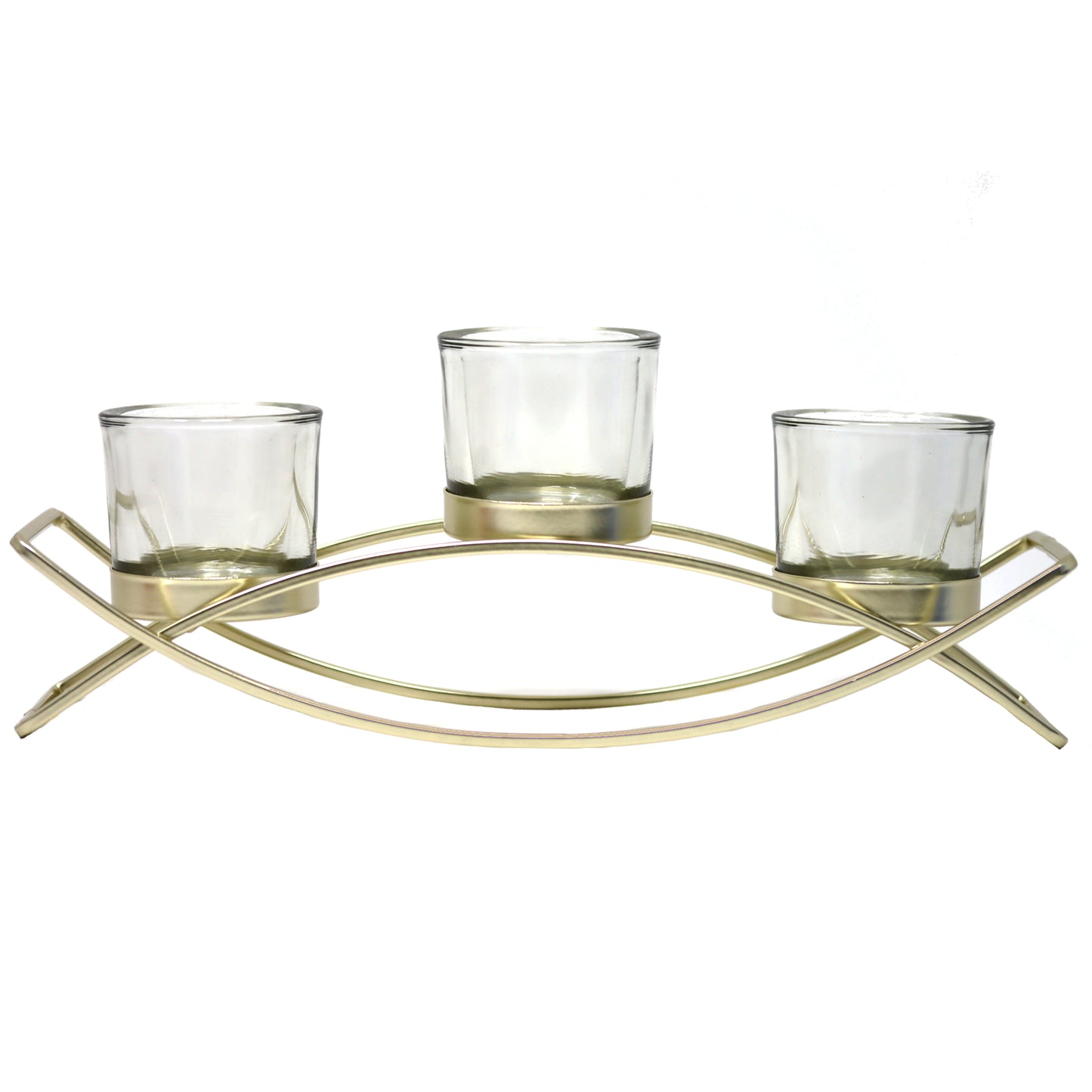 3-Cup Arch Candle Holder Centerpiece, Gold with Clear Cups
