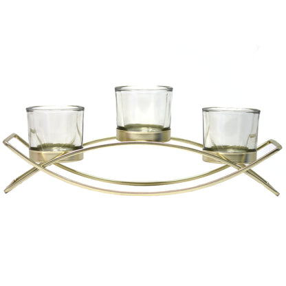 3-Cup Arch Candle Holder Centerpiece, Gold with Clear Cups