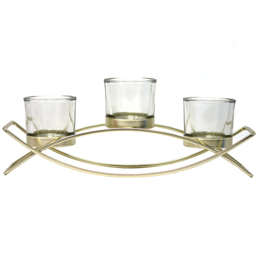 3-Cup Arch Candle Holder Centerpiece, Gold with Clear Cups