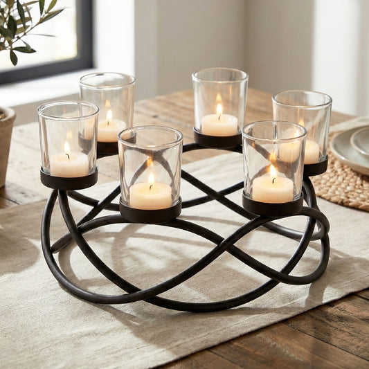 6-Cup Round Candle Holder Table Centerpiece, Clear Cups