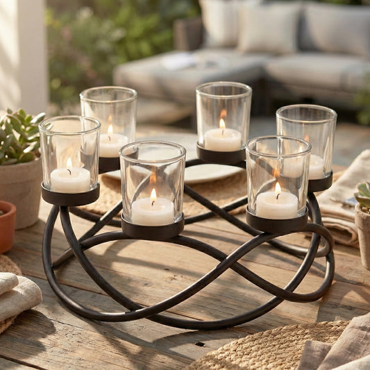 6-Cup Round Candle Holder Table Centerpiece, Clear Cups