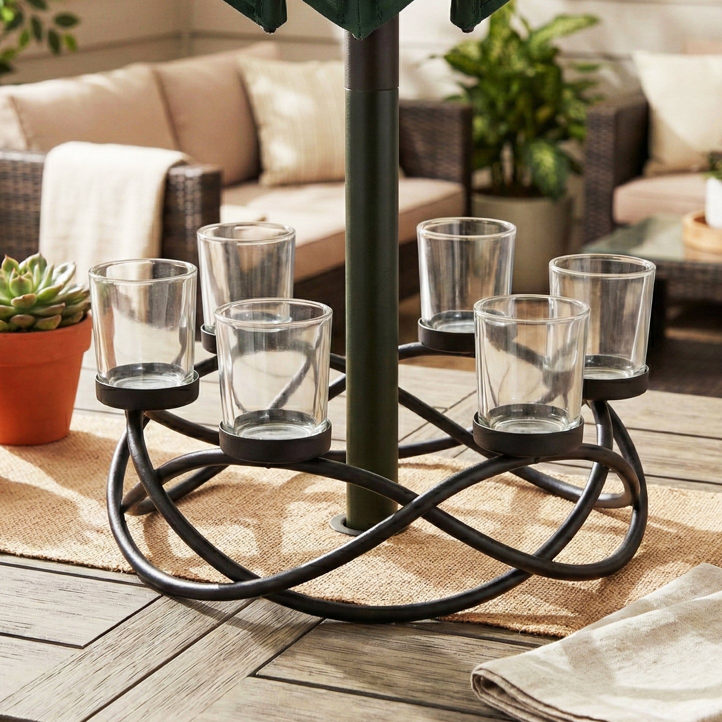 6-Cup Round Candle Holder Table Centerpiece, Clear Cups
