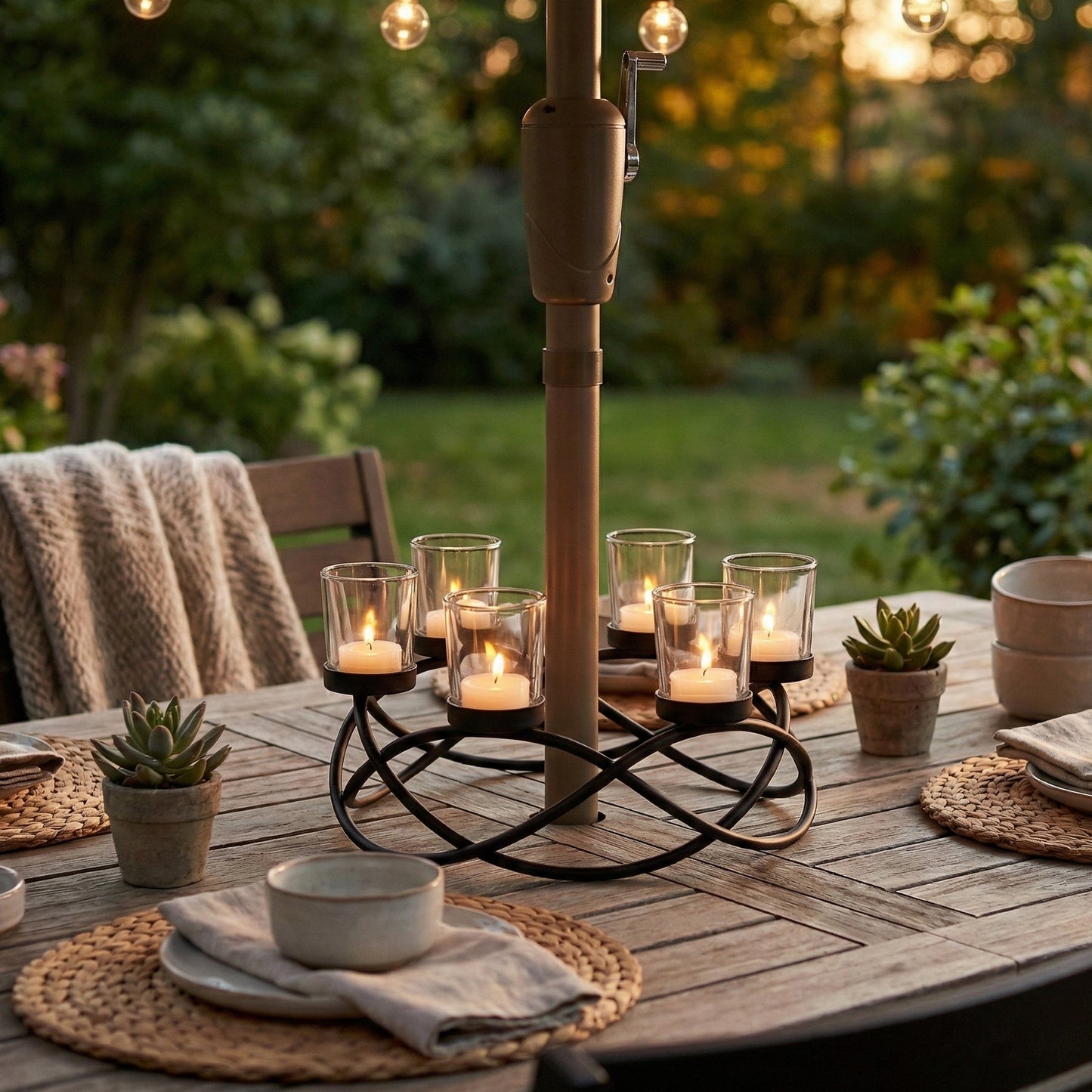 6-Cup Round Candle Holder Table Centerpiece, Clear Cups
