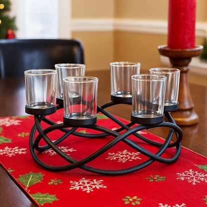 6-Cup Round Candle Holder Table Centerpiece, Clear Cups