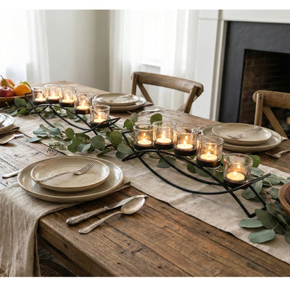 5-Cup Arch Candle Holder Centerpiece, Black with Clear Cups