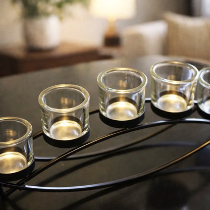 5-Cup Arch Candle Holder Centerpiece, Black with Clear Cups