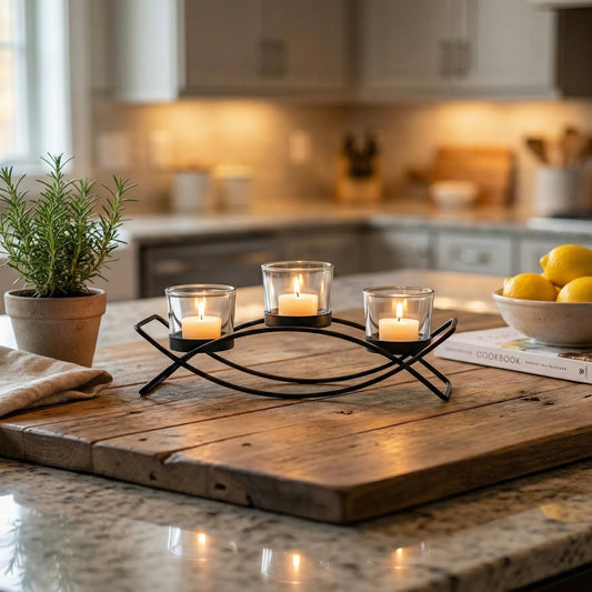 3-Cup Arch Candle Holder Centerpiece, Black with Clear Cups