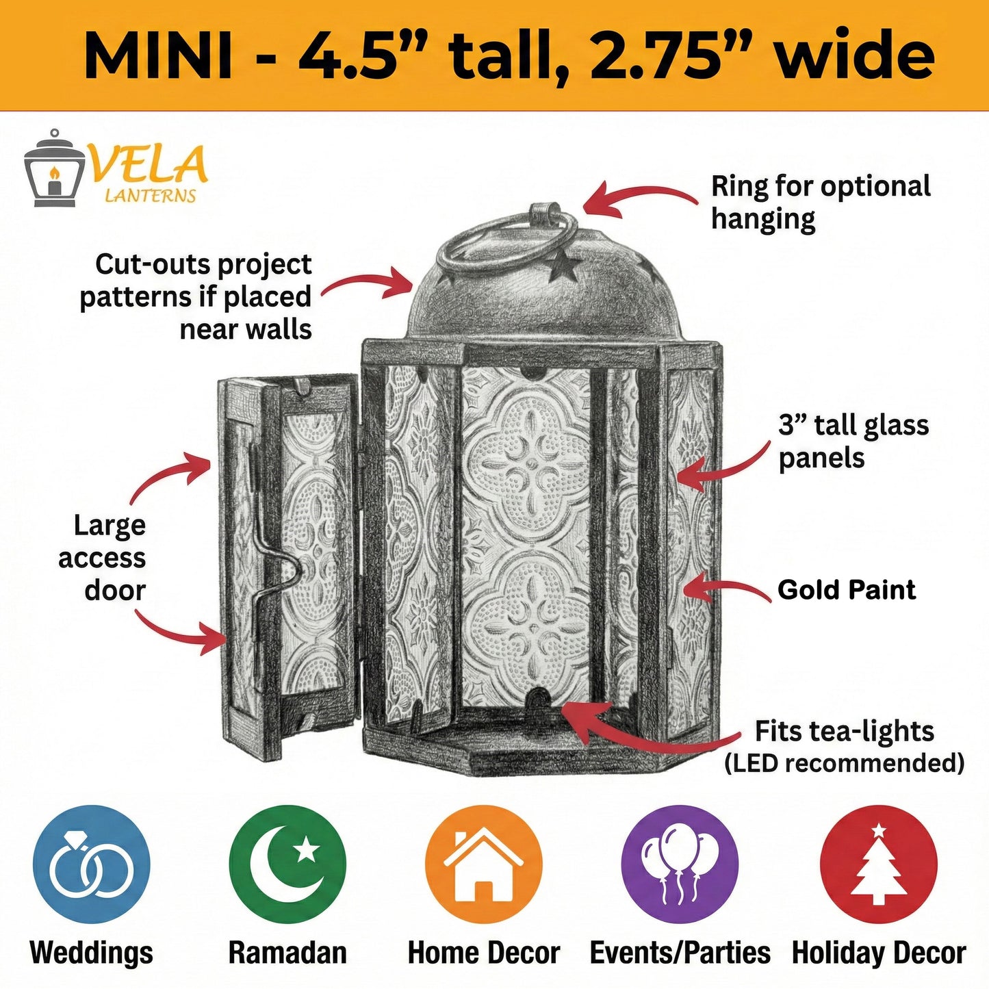 Mini Moroccan Tealight Candle Lantern, Gold