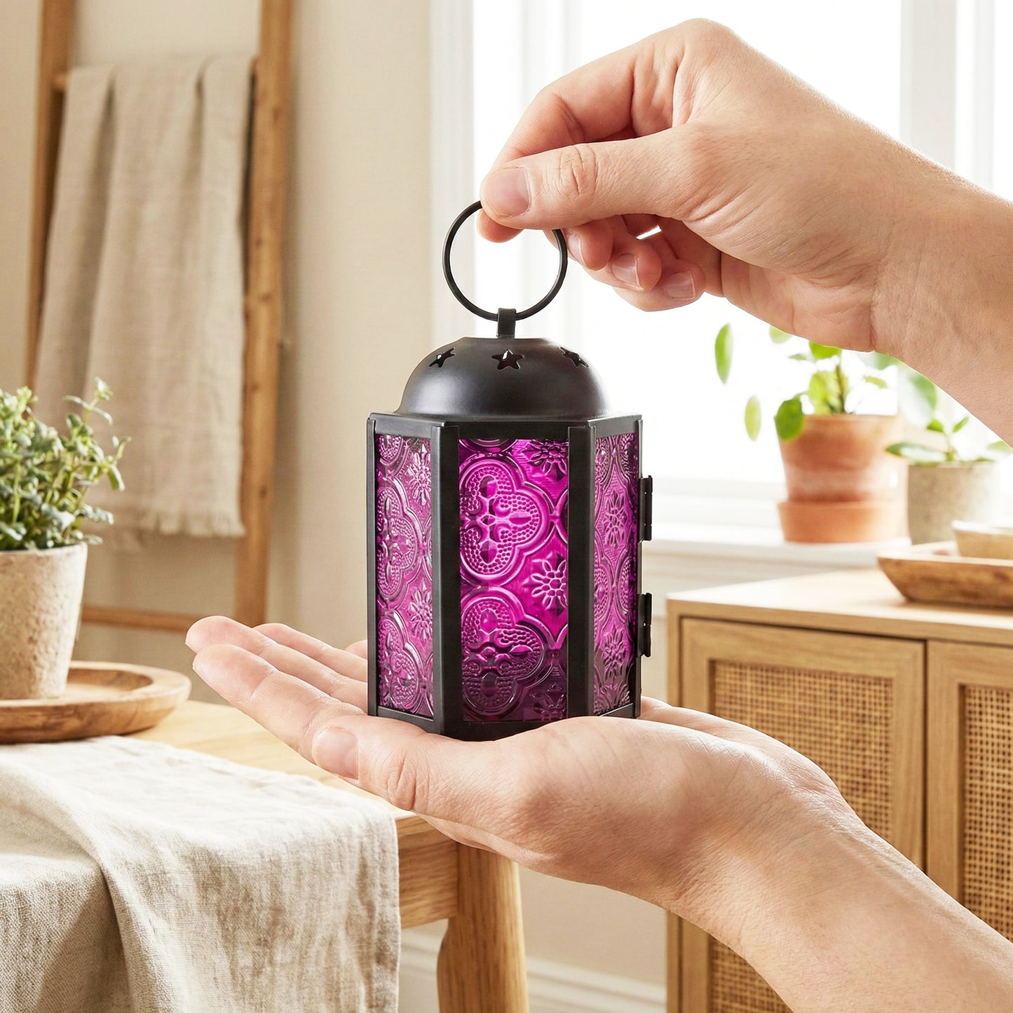 Mini Moroccan Tealight Candle Lantern, Pink