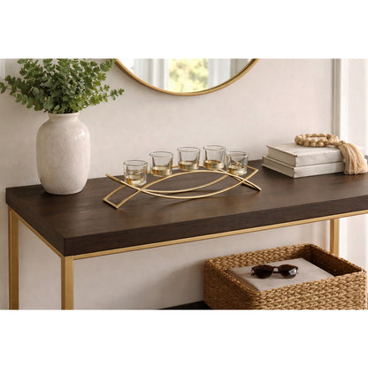 5-Cup Arch Candle Holder Centerpiece, Gold with Clear Cups
