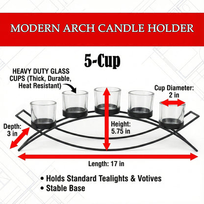 5-Cup Arch Candle Holder Centerpiece, Gold with Clear Cups