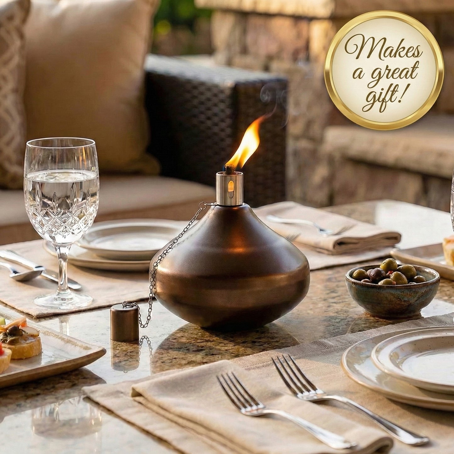 2pc Metal Table Top Citronella Torch, Bronze
