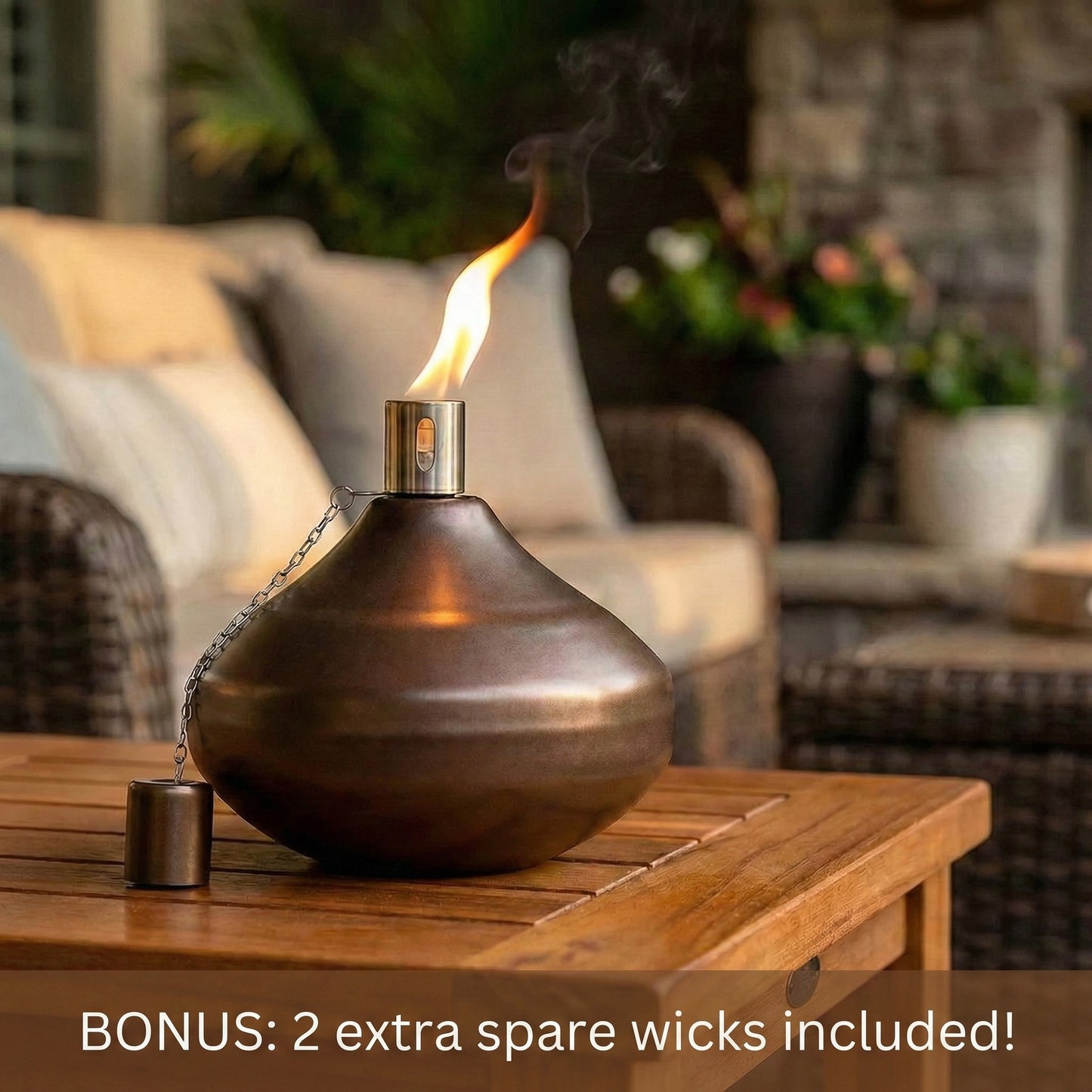 2pc Metal Table Top Citronella Torch, Bronze