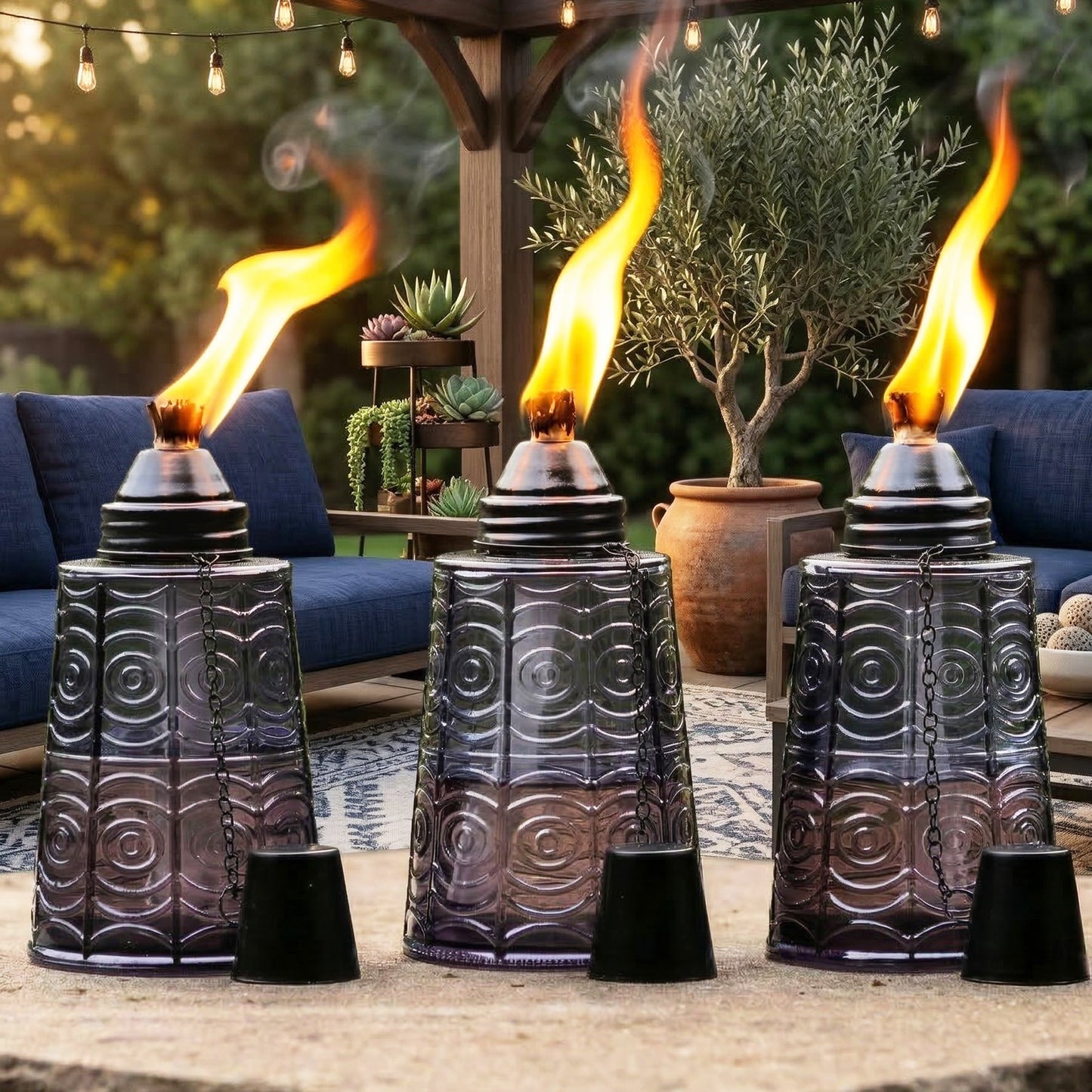 3pc Citronella Table Top Torches, Black