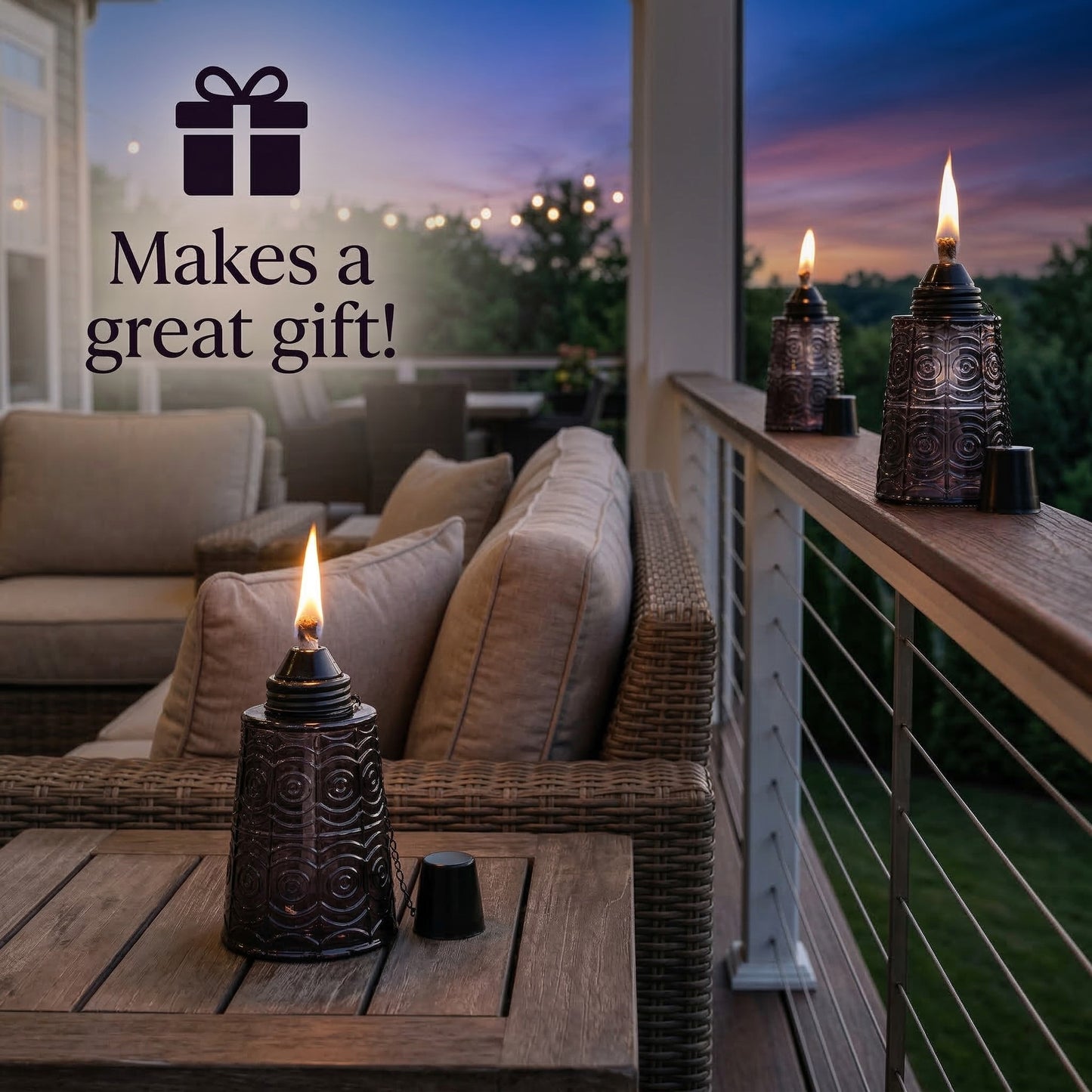 3pc Citronella Table Top Torches, Black