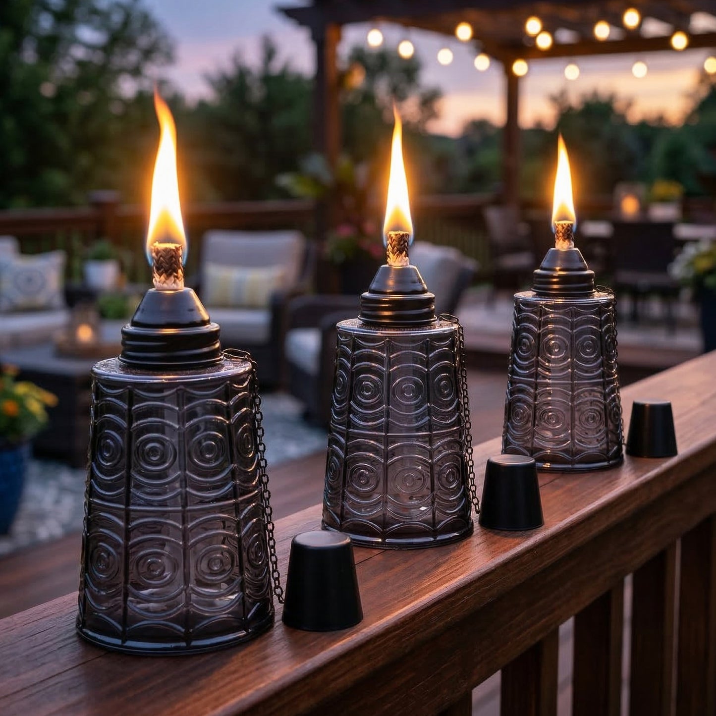 3pc Citronella Table Top Torches, Black
