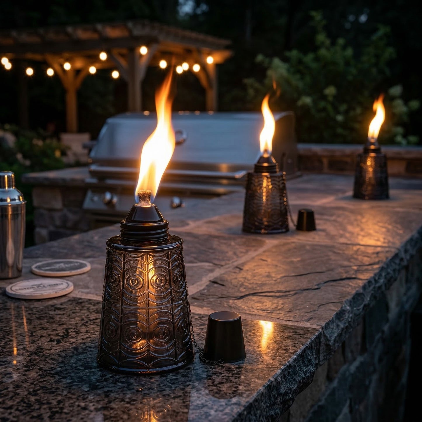 3pc Citronella Table Top Torches, Black