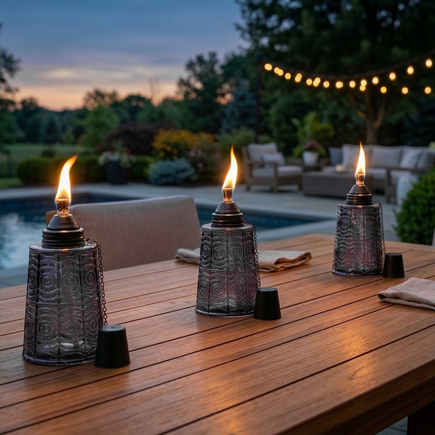 3pc Citronella Table Top Torches, Black