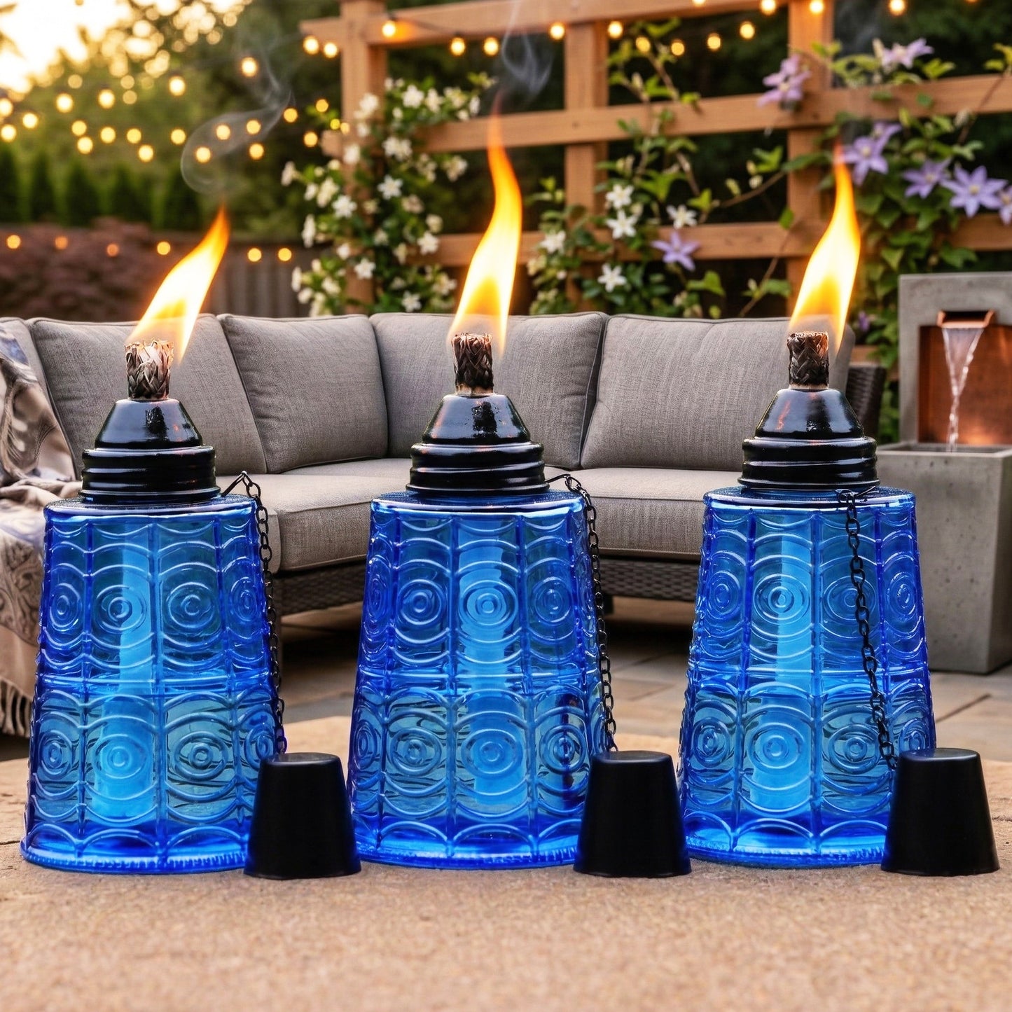 3pc Citronella Table Top Torches, Cobalt