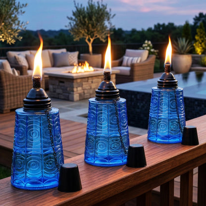 3pc Citronella Table Top Torches, Cobalt